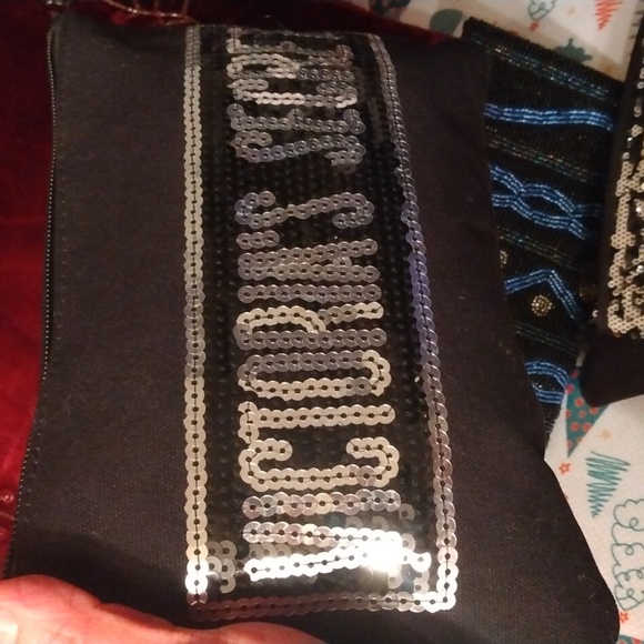 Victoria Secret two silver sequin cosmetic bags+ New beaded wristlet bag - Picture 10 of 17